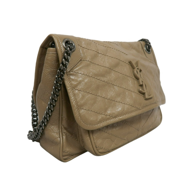 YVES SAINT LAURENT NIKI Shoulder Bag Beige Dark Silver-Tone Hardware