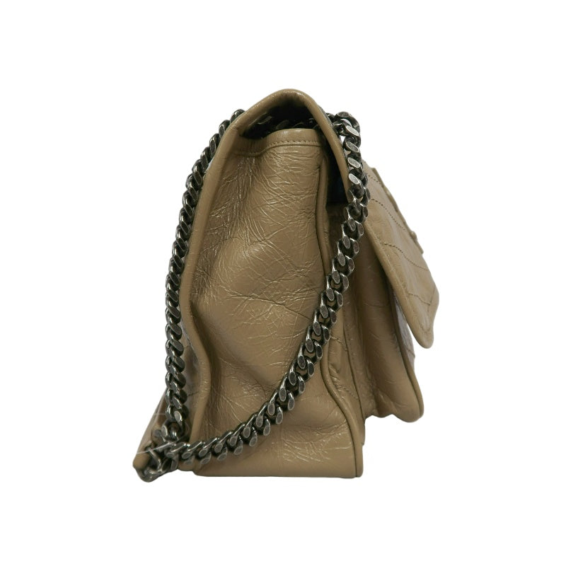 YVES SAINT LAURENT NIKI Shoulder Bag Beige Dark Silver-Tone Hardware