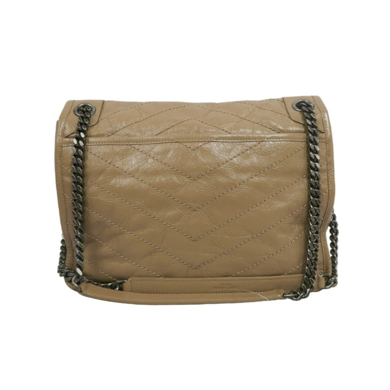 YVES SAINT LAURENT NIKI Shoulder Bag Beige Dark Silver-Tone Hardware