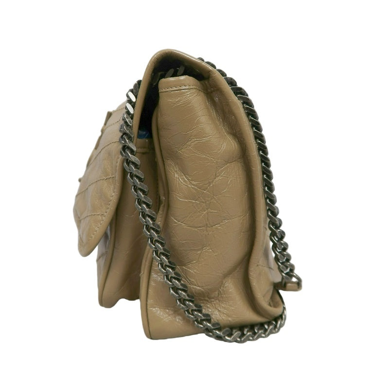 YVES SAINT LAURENT NIKI Shoulder Bag Beige Dark Silver-Tone Hardware