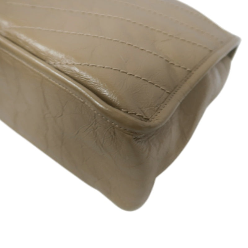 YVES SAINT LAURENT NIKI Shoulder Bag Beige Dark Silver-Tone Hardware