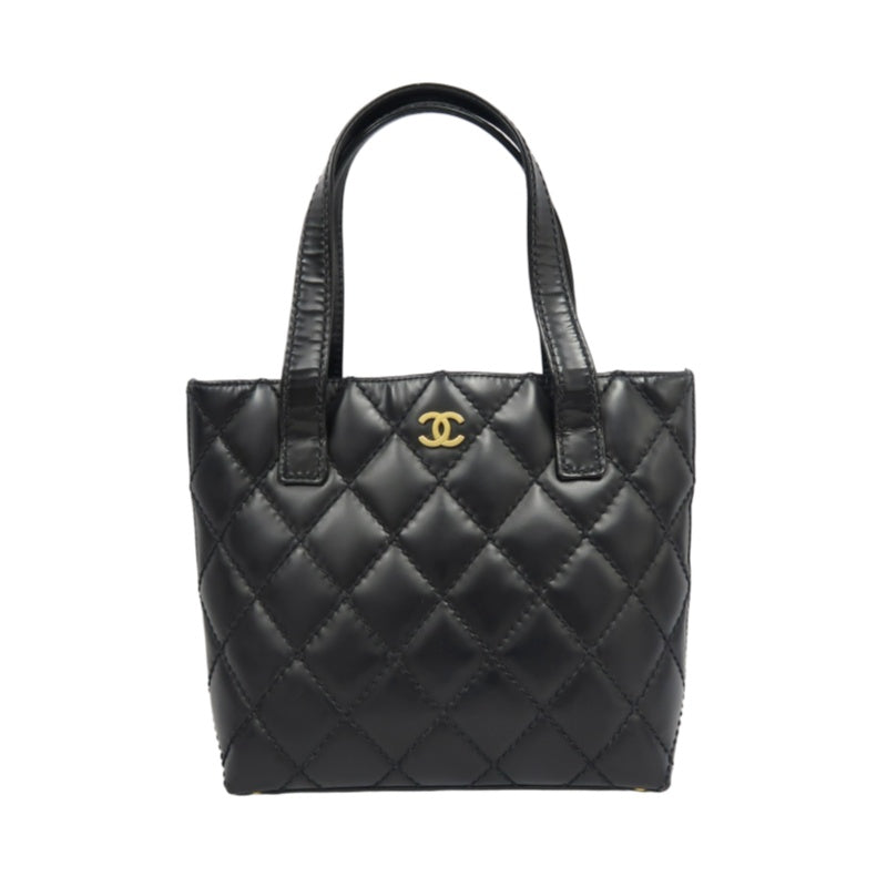CHANEL Matelassé Lambskin Tote Shoulder Bag Black Gold-Tone Hardware