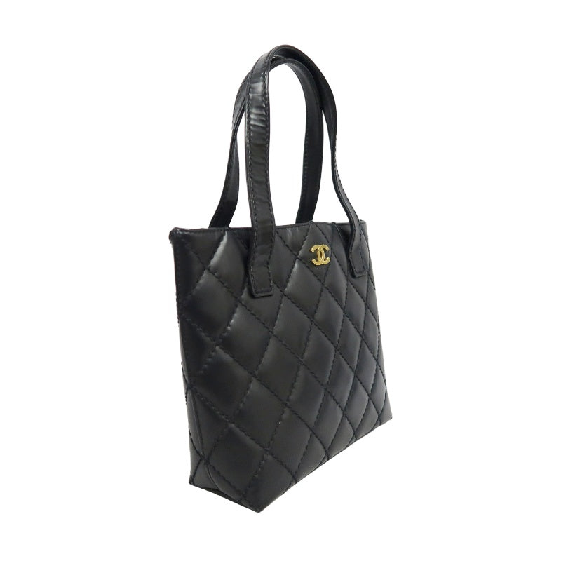 CHANEL Matelassé Lambskin Tote Shoulder Bag Black Gold-Tone Hardware