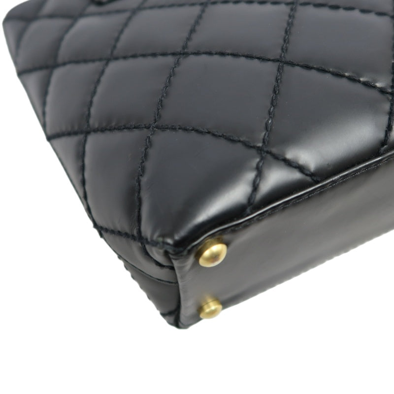 CHANEL Matelassé Lambskin Tote Shoulder Bag Black Gold-Tone Hardware