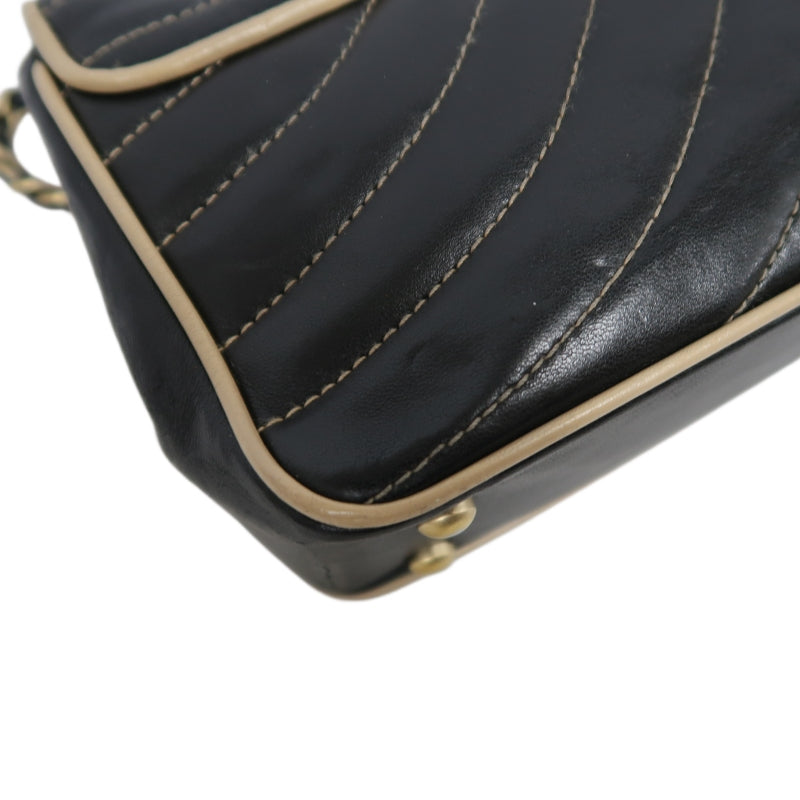 CHANEL Lambskin Shoulder Bag Black Gold-Tone Hardware