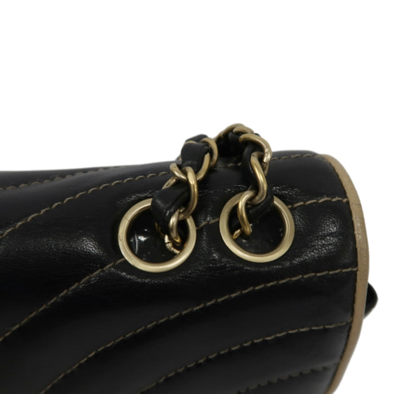 CHANEL Lambskin Shoulder Bag Black Gold-Tone Hardware