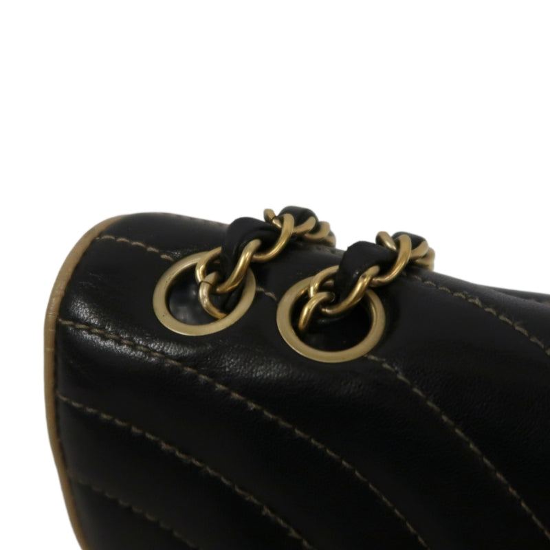 CHANEL Lambskin Shoulder Bag Black Gold-Tone Hardware
