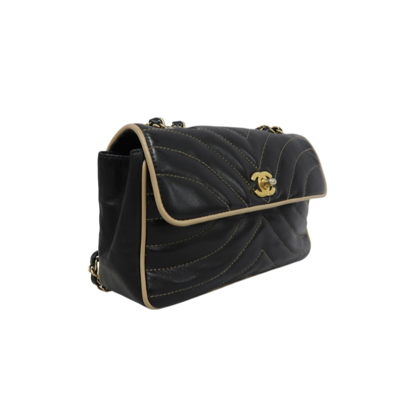 CHANEL Lambskin Shoulder Bag Black Gold-Tone Hardware