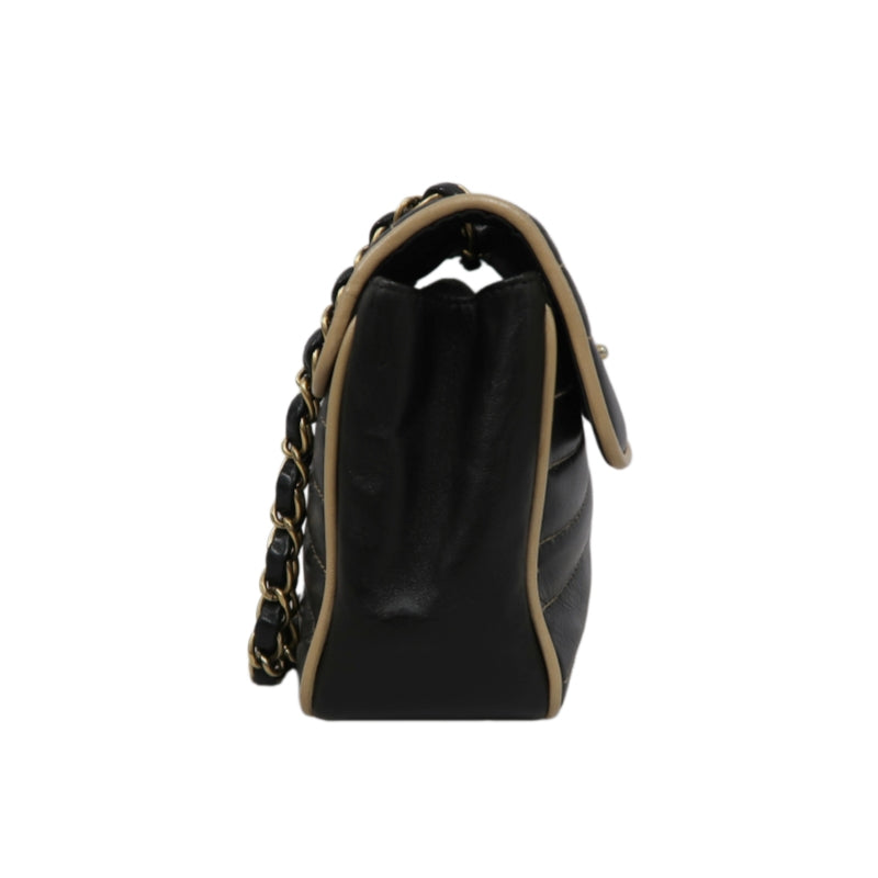 CHANEL Lambskin Shoulder Bag Black Gold-Tone Hardware