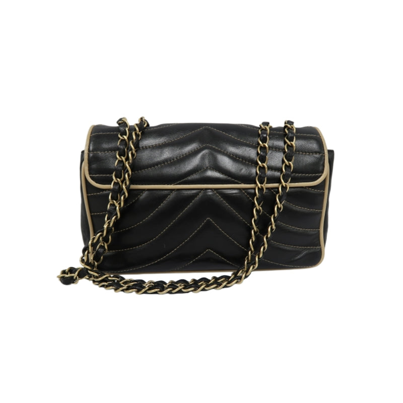 CHANEL Lambskin Shoulder Bag Black Gold-Tone Hardware