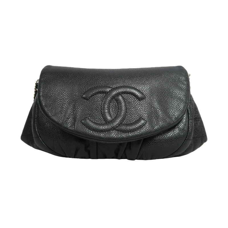 CHANEL Coco Mark Caviar Leather Shoulder Bag Black Silver-Tone Hardware