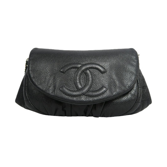 CHANEL Coco Mark Caviar Leather Shoulder Bag Black Silver-Tone Hardware