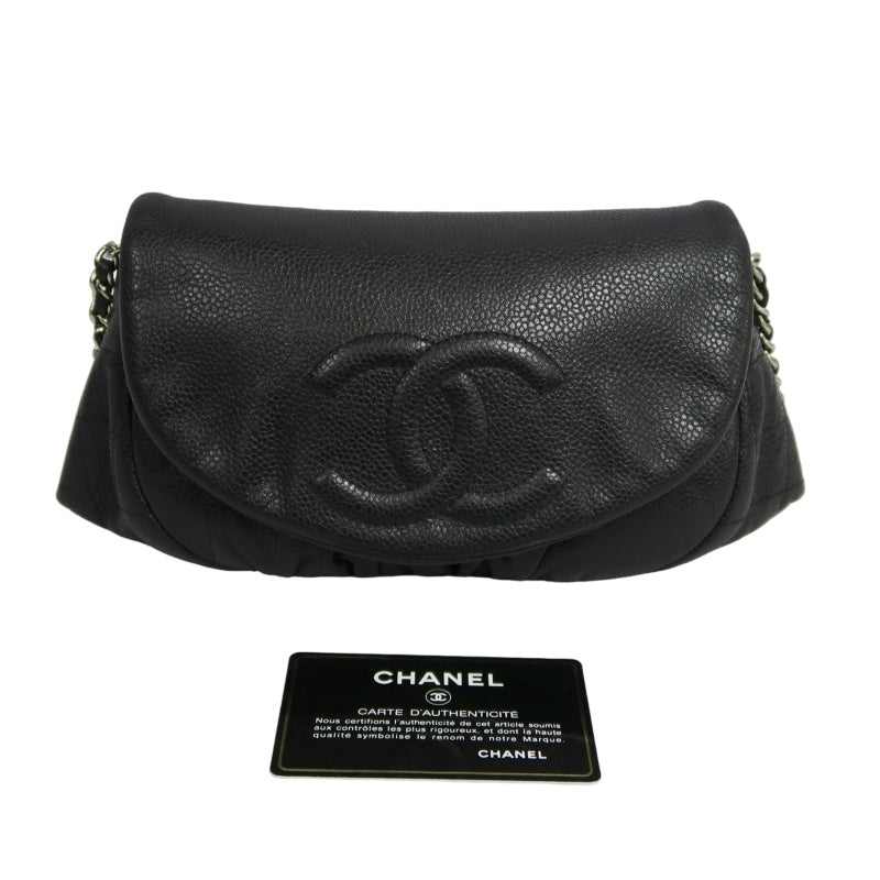 CHANEL Coco Mark Caviar Leather Shoulder Bag Black Silver-Tone Hardware