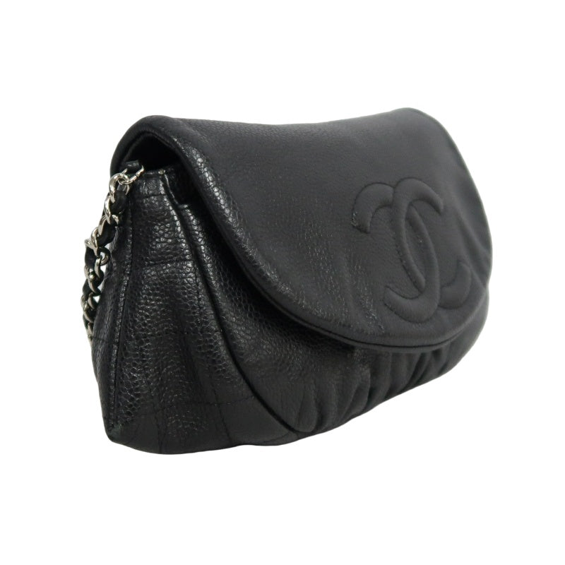 CHANEL Coco Mark Caviar Leather Shoulder Bag Black Silver-Tone Hardware