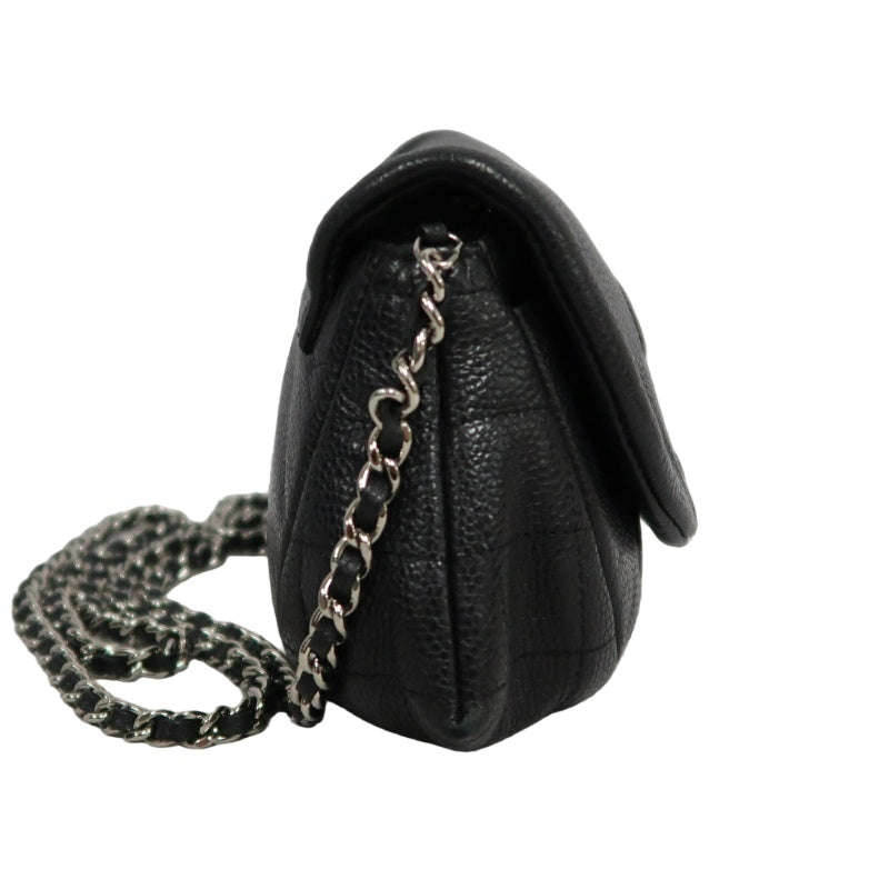 CHANEL Coco Mark Caviar Leather Shoulder Bag Black Silver-Tone Hardware