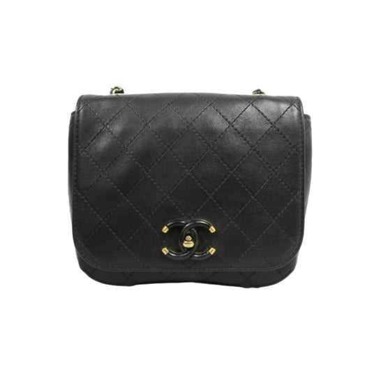 CHANEL Matelassé Caviar Leather Shoulder Bag Black Gold-Tone Hardware