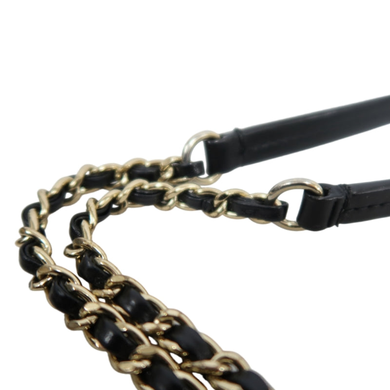 CHANEL Matelassé Caviar Leather Shoulder Bag Black Gold-Tone Hardware