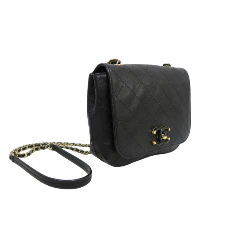CHANEL Matelassé Caviar Leather Shoulder Bag Black Gold-Tone Hardware