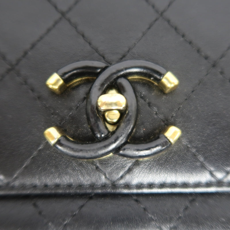 CHANEL Matelassé Caviar Leather Shoulder Bag Black Gold-Tone Hardware