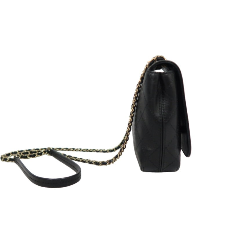 CHANEL Matelassé Caviar Leather Shoulder Bag Black Gold-Tone Hardware