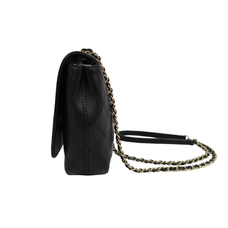 CHANEL Matelassé Caviar Leather Shoulder Bag Black Gold-Tone Hardware