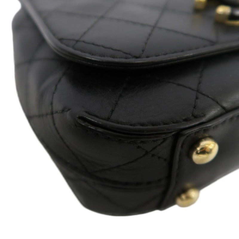 CHANEL Matelassé Caviar Leather Shoulder Bag Black Gold-Tone Hardware