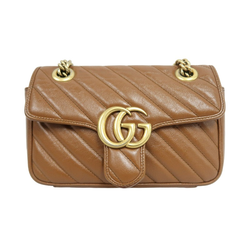 GUCCI GG Marmont Leather Shoulder Bag Brown Gold-Tone Hardware