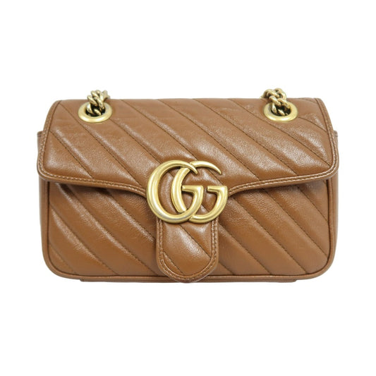 GUCCI GG Marmont Leather Shoulder Bag Brown Gold-Tone Hardware