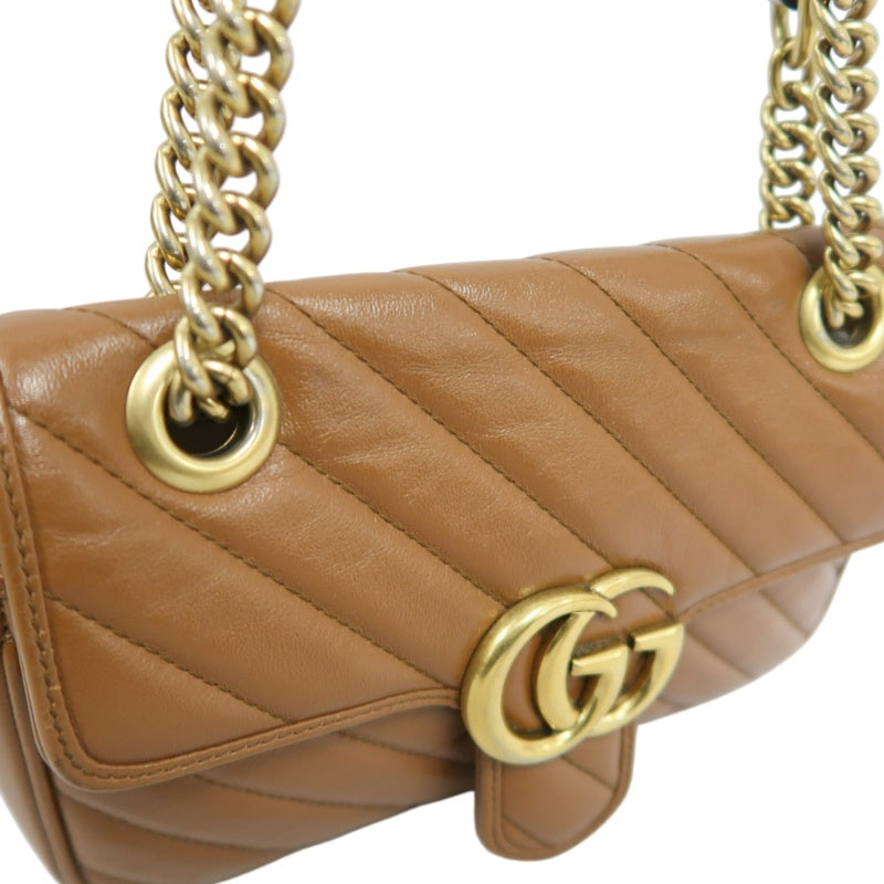 GUCCI GG Marmont Leather Shoulder Bag Brown Gold-Tone Hardware