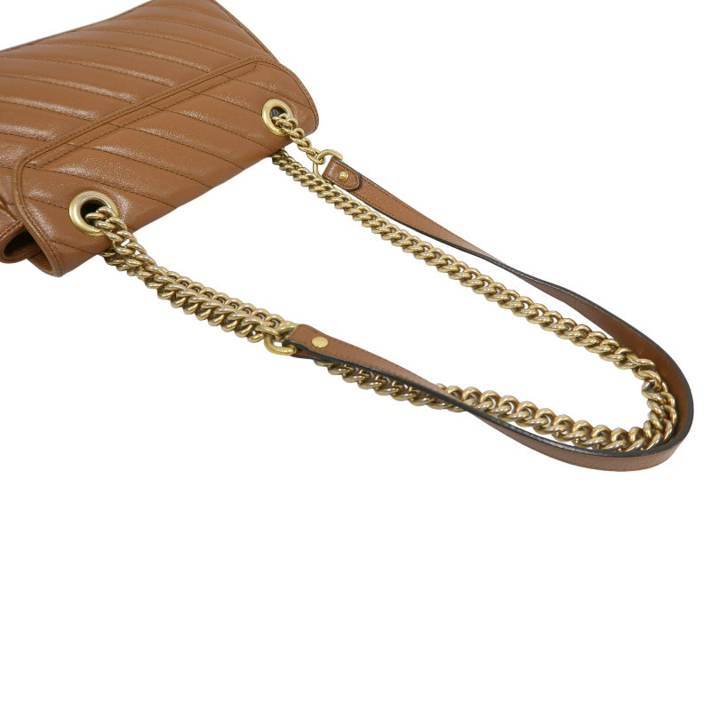 GUCCI GG Marmont Leather Shoulder Bag Brown Gold-Tone Hardware