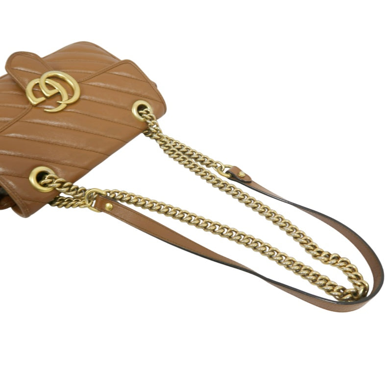 GUCCI GG Marmont Leather Shoulder Bag Brown Gold-Tone Hardware