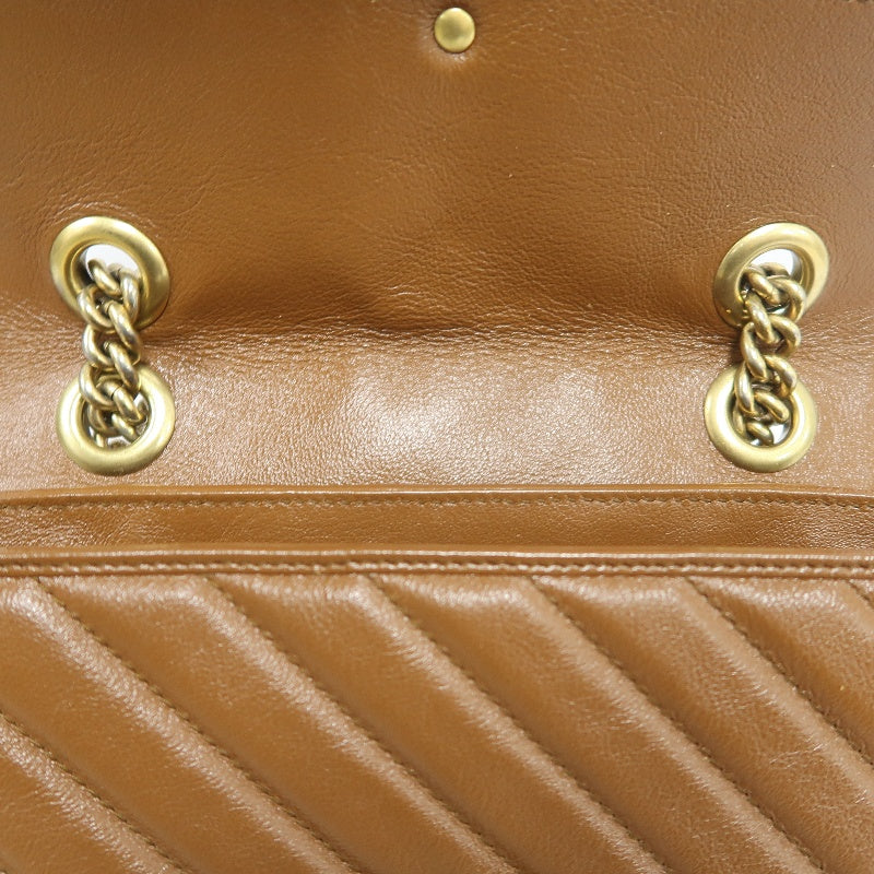 GUCCI GG Marmont Leather Shoulder Bag Brown Gold-Tone Hardware