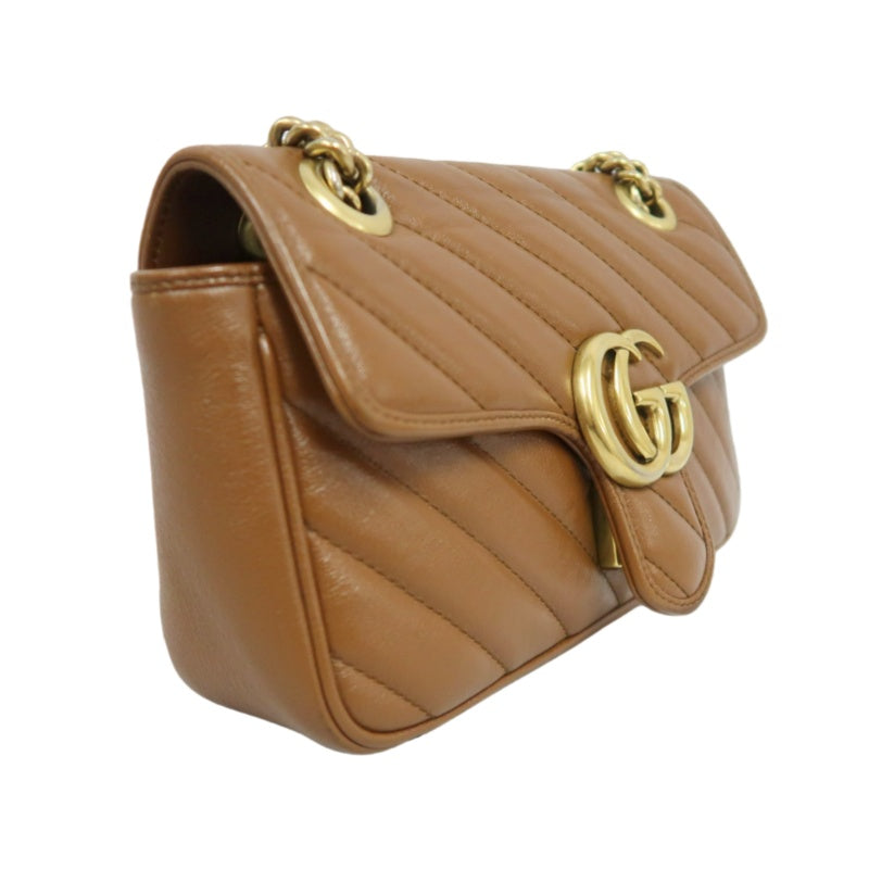 GUCCI GG Marmont Leather Shoulder Bag Brown Gold-Tone Hardware