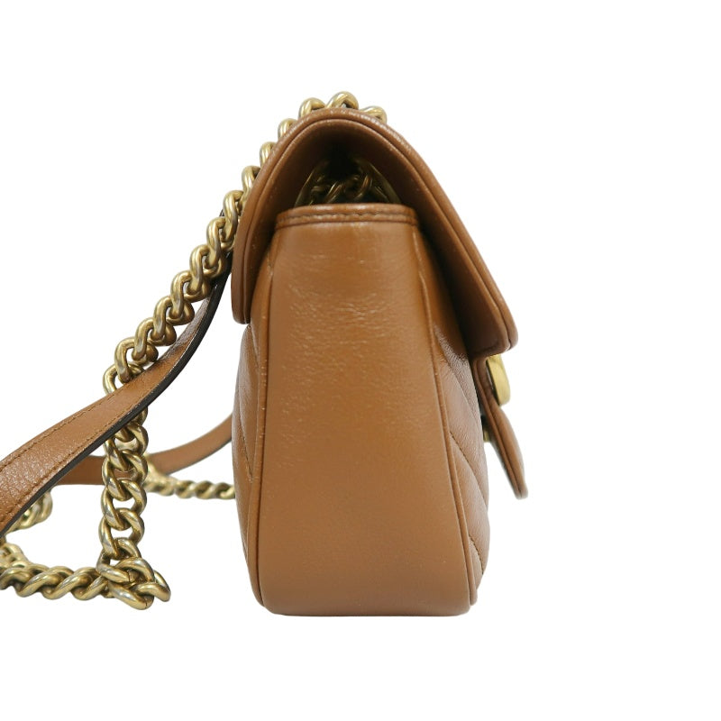 GUCCI GG Marmont Leather Shoulder Bag Brown Gold-Tone Hardware