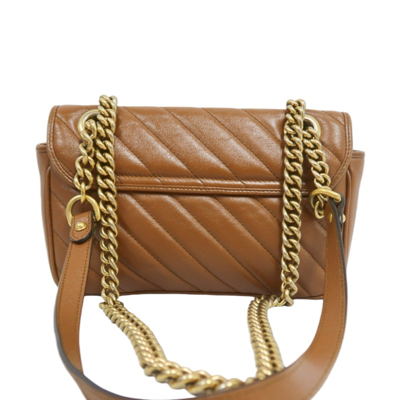 GUCCI GG Marmont Leather Shoulder Bag Brown Gold-Tone Hardware
