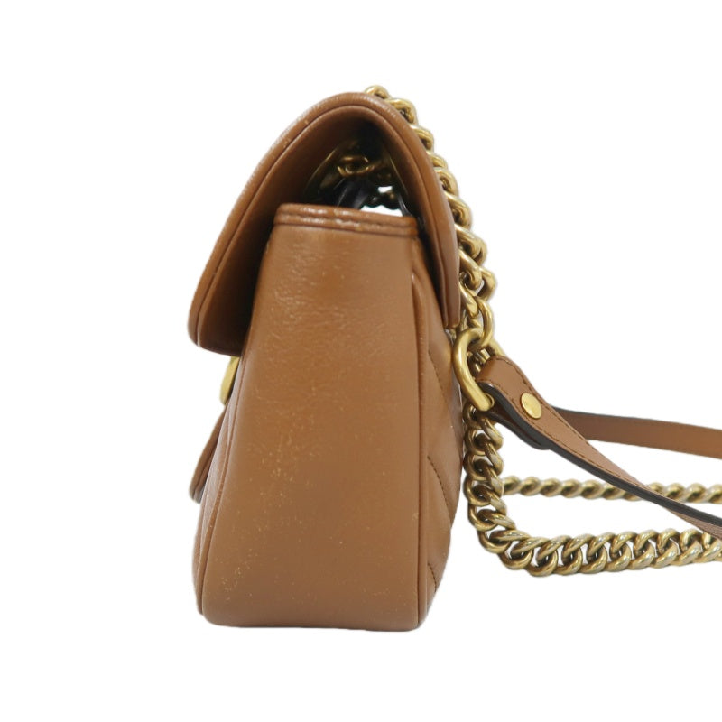 GUCCI GG Marmont Leather Shoulder Bag Brown Gold-Tone Hardware