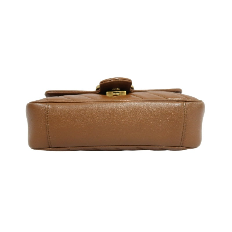 GUCCI GG Marmont Leather Shoulder Bag Brown Gold-Tone Hardware