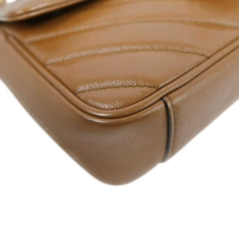 GUCCI GG Marmont Leather Shoulder Bag Brown Gold-Tone Hardware