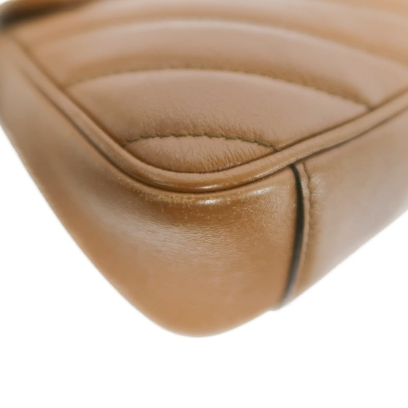 GUCCI GG Marmont Leather Shoulder Bag Brown Gold-Tone Hardware