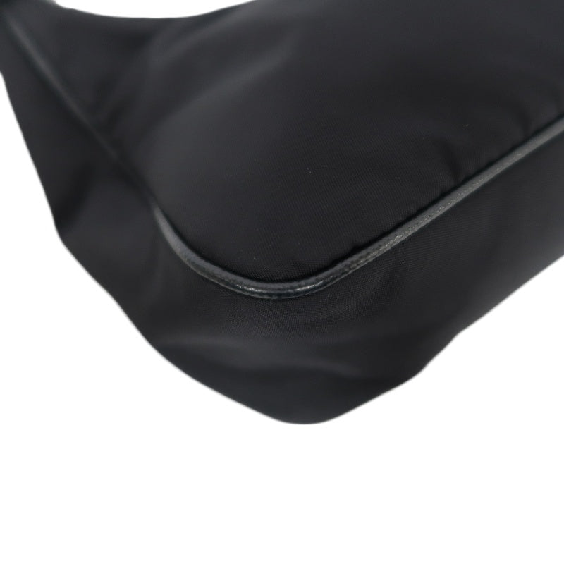 PRADA Nylon Shoulder Bag Black Silver-Tone Hardware with Pouch
