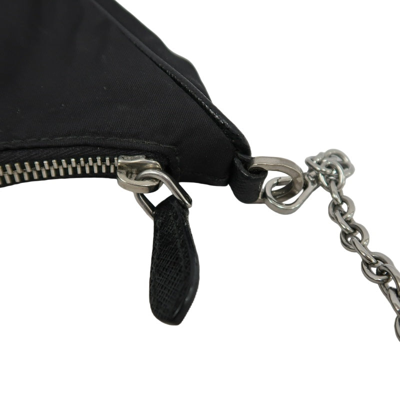 PRADA Nylon Shoulder Bag Black Silver-Tone Hardware with Pouch