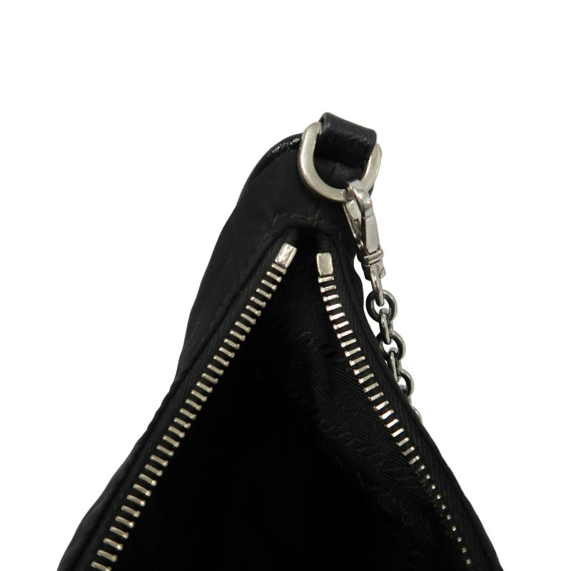 PRADA Nylon Shoulder Bag Black Silver-Tone Hardware with Pouch