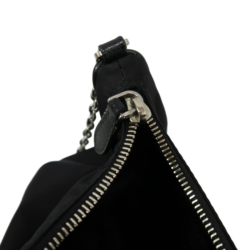 PRADA Nylon Shoulder Bag Black Silver-Tone Hardware with Pouch