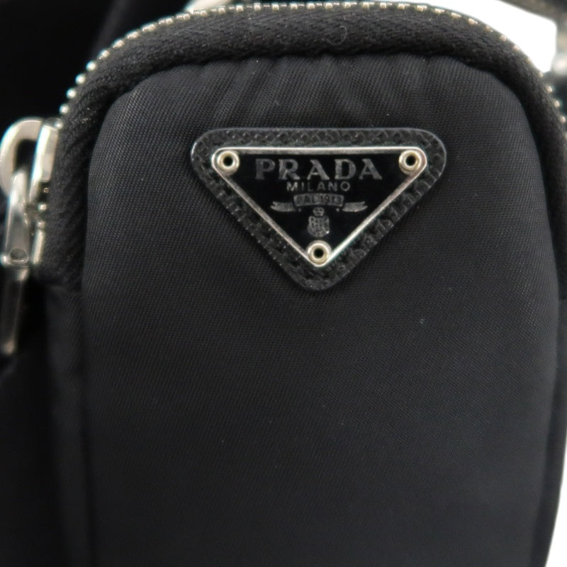 PRADA Nylon Shoulder Bag Black Silver-Tone Hardware with Pouch