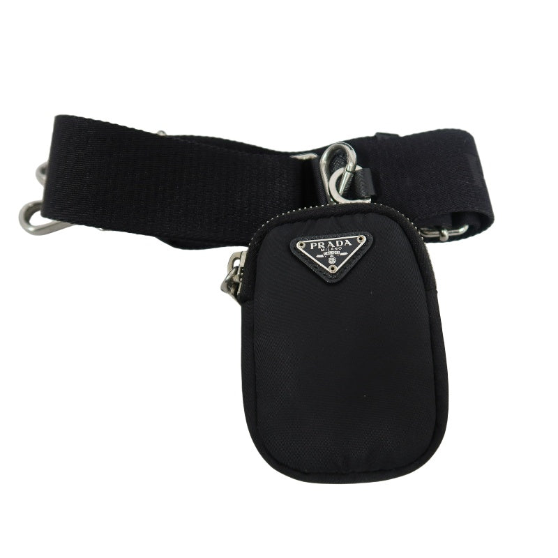 PRADA Nylon Shoulder Bag Black Silver-Tone Hardware with Pouch