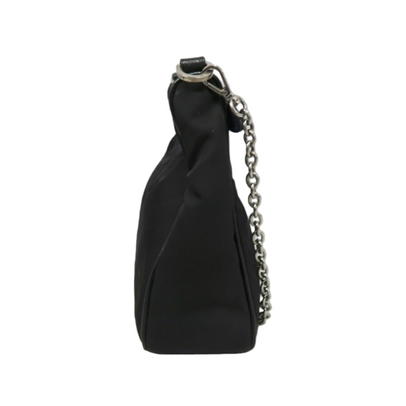 PRADA Nylon Shoulder Bag Black Silver-Tone Hardware with Pouch