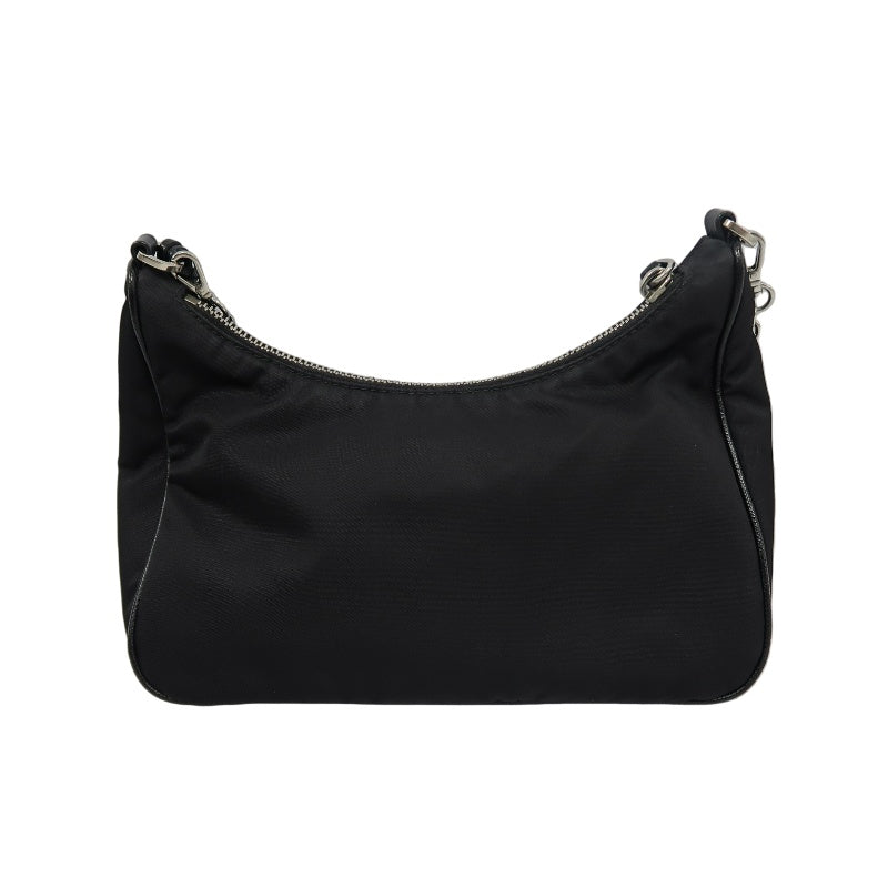 PRADA Nylon Shoulder Bag Black Silver-Tone Hardware with Pouch