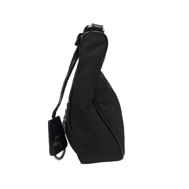 PRADA Nylon Shoulder Bag Black Silver-Tone Hardware with Pouch