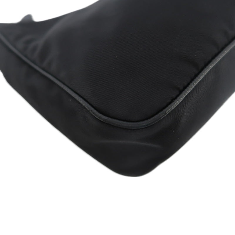 PRADA Nylon Shoulder Bag Black Silver-Tone Hardware with Pouch