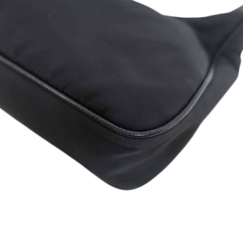 PRADA Nylon Shoulder Bag Black Silver-Tone Hardware with Pouch